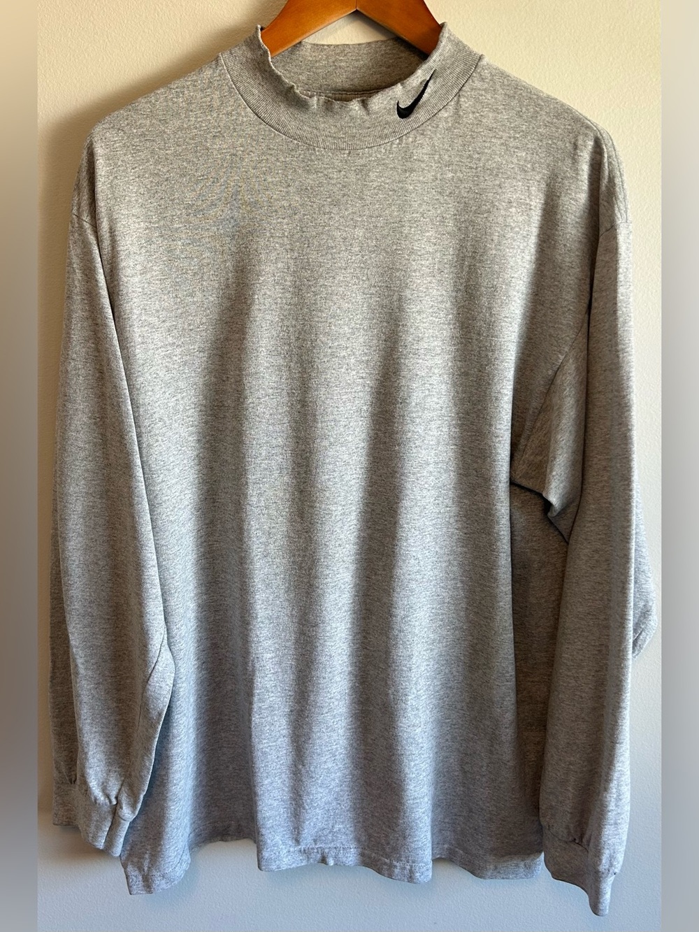 Nike Mock Neck Long Sleeve Shirt Mens L Gray Embroidered Vintage 90s Made in USA